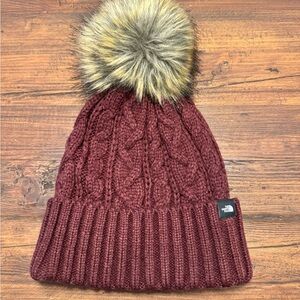 The North Face Burgundy Knit Pom Beanie